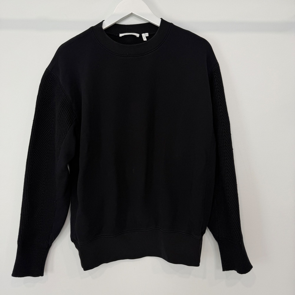 Helmut Lang Black Mixed Media Ribbed Knit Sleeve Crewneck Sweatshirt M